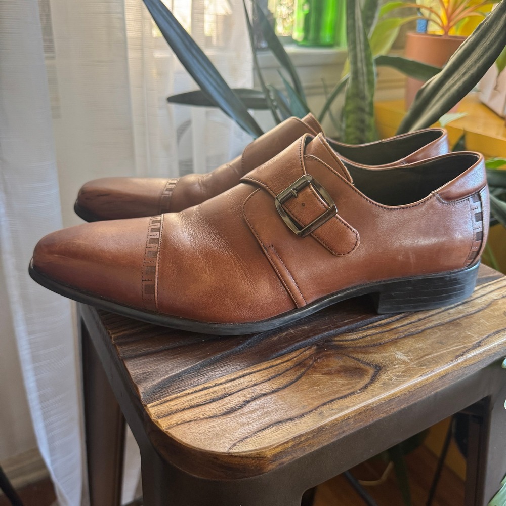 Stacy Adams Mens Tan Cognac Leather Monk Strap Dress Shoes 25105-232 11.5M